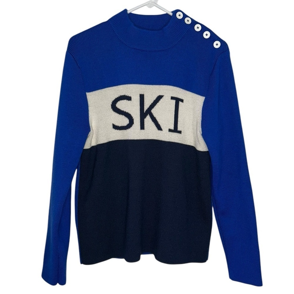 Tory Burch Sport Merino Wool Blue Colorblock Ski Sweater Women’s Size XL Outdoor